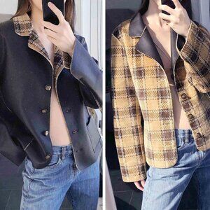 Reversible double sided faux leather jacket / Plaid checkered flannel jacket coa